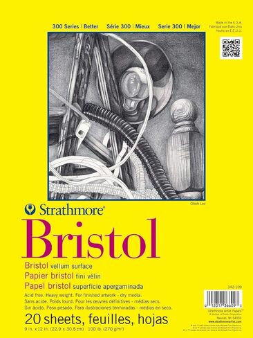 Strathmore 300 Series Bristol Smooth Pad, 9"x12" Tape Bound, 20 Sheets & 300 Series Bristol Vellum Pad, 9"x12", Tape Bound 20 Sheets in Kuwait