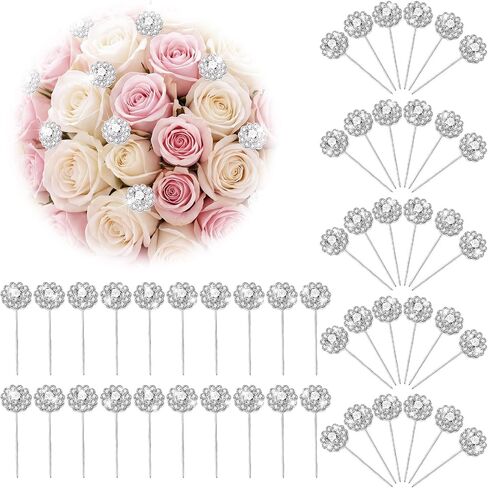 Henoyso 36 Pack Diamond Pins for Bouquets Flower Diamond Head Corsage Boutonniere Pins Rhinestone Crystal Floral for Wedding Bridal Flower(Glitter Style) in Kuwait