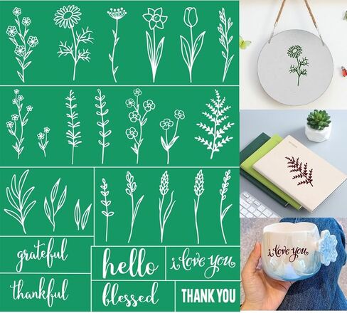 Alinacutle Positive Sentiments Reusable Silk Screen Stencils, Self-Adhesive Silkscreen Printing Stencil for Home Decor,Paint on Wood/Fabric/Wall/Cup/Plate/Glass/Paper 8.5" x 11" in Kuwait