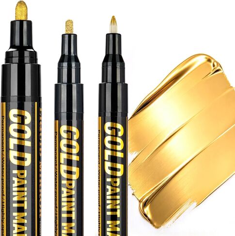 Art Liquid Gold Chrome Markers, KERIFI Reflective Gloss Metallic Chrome Marker Set, Supper Golden Mirror Marker Permanent, Touch Up Repair Paint Pen for Model Metal Plastic Glass DIY Craft (0.7/1/3mm) in Kuwait