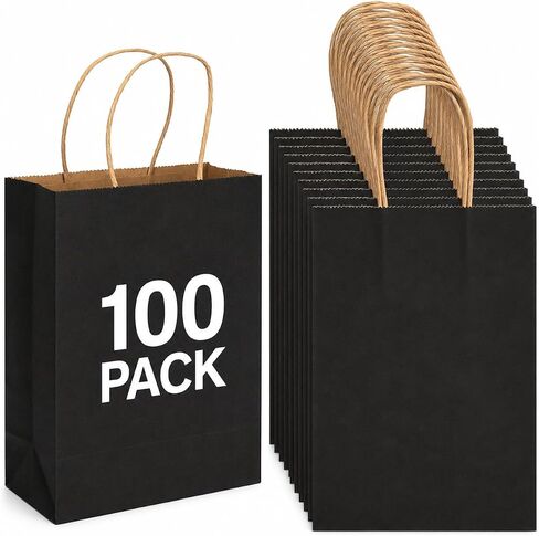 100 Pack 5.9x3.15x8.26 inch Small Green Gift Bags, Kraft Bags with Handles Bulk for Birthday Party Favors,Gift Paper Bags,Retail Shopping Business Goody Craft Gift Bags in Kuwait