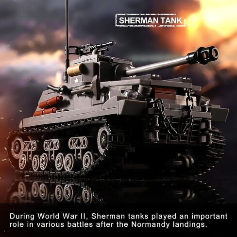 WW2 Army Tank Toys Building Kit, Create a German Tiger Tank and an American M4 Sherman Tank Model, Include 1184 Blocks, Great Military Toy Gift for Boys, Kids, and Teens Age 8-14 in Kuwait