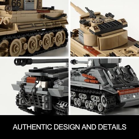 WW2 Army Tank Toys Building Kit, Create a German Tiger Tank and an American M4 Sherman Tank Model, Include 1184 Blocks, Great Military Toy Gift for Boys, Kids, and Teens Age 8-14 in Kuwait