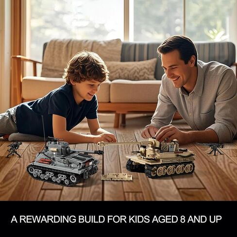 WW2 Army Tank Toys Building Kit, Create a German Tiger Tank and an American M4 Sherman Tank Model, Include 1184 Blocks, Great Military Toy Gift for Boys, Kids, and Teens Age 8-14 in Kuwait