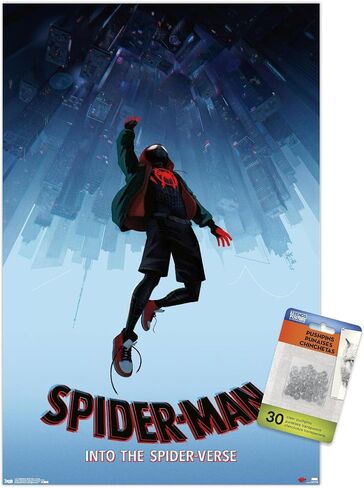 Trends International Marvel Spider-Man - Into The SpiderVerse - Falling Wall Poster, 14.725" x 22.375", Premium Poster & Pushpin Bundle in Kuwait