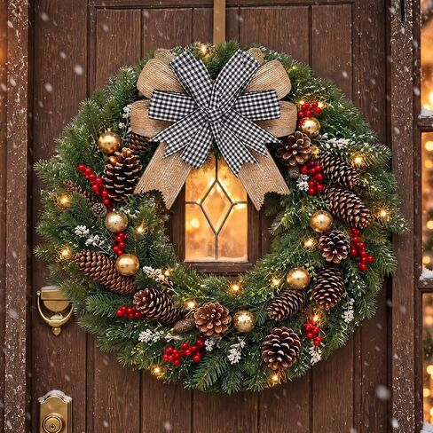 6 Pcs Christmas Burlap Bows for Wreaths Christmas Premade Bows for Tree Buffalo Plaid Wreath Bows Topper Burlap Check Bows Christmas Home Indoor Outdoor Decorations 6.3 Inch (Black and White) in Kuwait