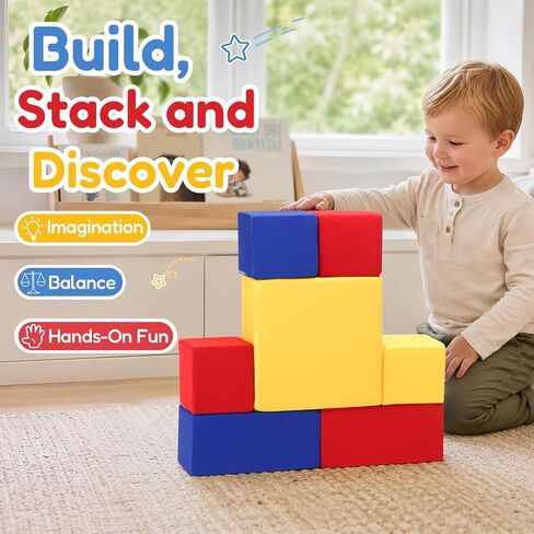 Foam Blocks for Toddlers, Soft Building Blocks for Toddlers Colorful Stacking Blocks for Kids - 12 Pieces in Kuwait