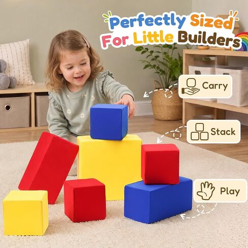 Foam Blocks for Toddlers, Soft Building Blocks for Toddlers Colorful Stacking Blocks for Kids - 12 Pieces in Kuwait