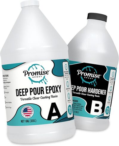 Deep Pour Epoxy Resin Promise - 1.5 Gallon Kit for River Tables & Artistic Castings and DIY Projects | Crystal Clear 2:1 Ratio USA-Made Resin | Low Odor | High-Gloss Finish | Up to 2" Pouring Depth in Kuwait