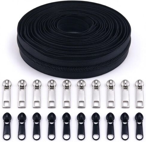 Zipper Roll by Yard #5 Bulk 10 Yards Nylon Zipper with 10pcs Sliver Sliders and 10pcs Colorfull Sliders for DIY Sewing Craft Projects (Natural) in Kuwait