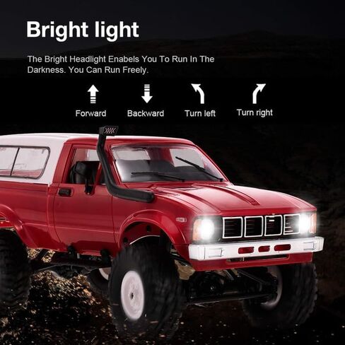 YIKESHU RC Crawler Offroad RC Truck 4x4 Remote Control Rock Crawler WPL C24-1 Pickup Trucks with Led Light, 2.4 Ghz 1/16 Scale All Terrain Car Brushed RTR Gift for Adults in Kuwait