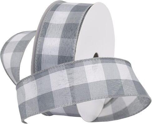 Morex Ribbon 7398.40/50-613 Cambridge 1.5" X 50 YD Wired Ribbon, Black and White, Buffalo Check Plaid Ribbon for Gift Wrapping, Christmas Decorations Indoor Home Decor, Craft Supplies & Materials in Kuwait