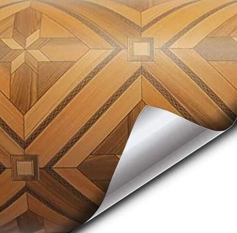 VVIVID Parquette Inlay Mosaic Wood Grain Faux Finish Textured Vinyl Wrap Roll Sheet Film for Home Office Furniture DIY No Mess Easy to Install Air-release Adhesive (1ft x 48 Inch) in Kuwait