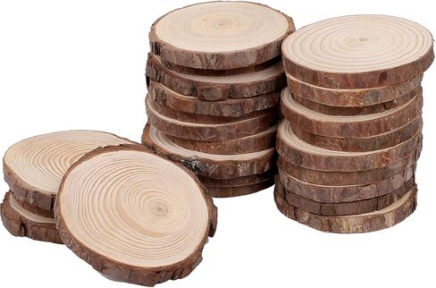 KINJOEK 6PCS 9-10 Inch Large Natural Wood Slices with Bark, Unfinished Wooden Table Coasters Circles, Blank Round Wood Ornaments Slice Bulk for Centerpieces DIY Craft Wedding Party Christmas Decor in Kuwait