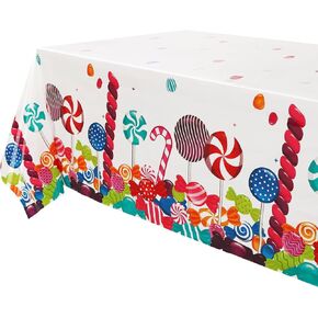 1 Pcs Candy Table Covers Candy Lollipop Plastic Tablecloths Girls Baby Showe Christmas Sweet Candy Theme Birthday Candyland Party Decorations in Kuwait