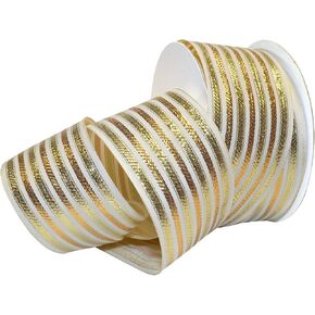 Morex Ribbon Wired Polyester Baroque Noel Ribbon, 2-1/2" x 50 yd, White/Green/Red in Kuwait