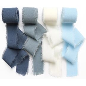 Handmade Fringe Chiffon Silk Ribbon 4 Rolls/1" x 5Yd Per Roll,Nude & Cream Frayed Edges Ribbons Set (1"x20Yd, Nude&Cream) in Kuwait