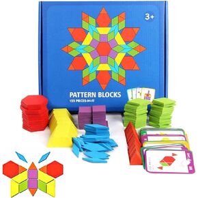JCREN Wooden Pattern Blocks Montessori Toys Shape Puzzles Kindergarten Classic Educational Tangram Geometric Brain Teaser Toys Best STEM for Kids Ages 4-8 with 24 Pcs Design Cards in Kuwait