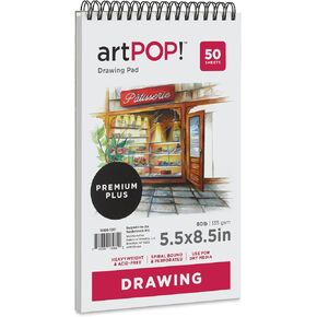 آرت بوب! وسادات ورق رسم، عبوتان، 18 بوصة × 24 بوصة، 30 ورقة لكل منهما، 80 رطل (135 جرامًا للمتر المربع)، كراسة رسم خالية من الأحماض للوسائط الجافة، لوحة رسم سلكية للقلم الملون، رسم، الجرافيت، الفحم، الباستيل in Kuwait