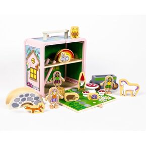 Suitcase Playset(Fairy House) by Jack Rabbit Creations-17 Piece Set-Portable Play Toys-Includes Fairies,Animals ,Gnome Bridge and Car-Made of Eco-Friendly Bamboo- Ages 3+ Years in Kuwait