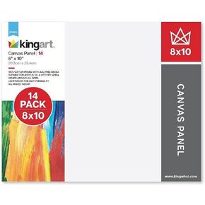 KINGART 824-14 White 8" x 10" Artist Canvas Boards, Value Pack of 14 Rectangular Panels, Gesso Primed - 100% Cotton, Art Supplies for Oil and Acrylic Painting in Kuwait