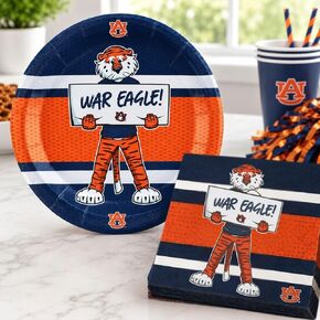 Havercamp Auburn Tigers Party for 24! Includes 24 Lg. Plates & 32 Luncheon Napkins. Party with Aubie at your next Football tailgate, Basketball party, Birthday, or any Auburn University event in Kuwait