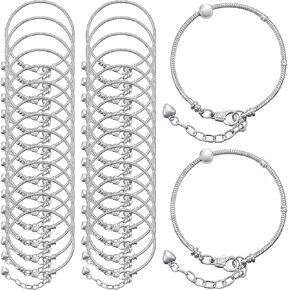 30 Pieces 7.87 Inch Bracelet Chains Snake Chain Charm Bracelets with Heart Lobster Clasp Extender Chain Bracelet Link Chains for Women DIY Jewelry Crafts Supplies, Silver in Kuwait