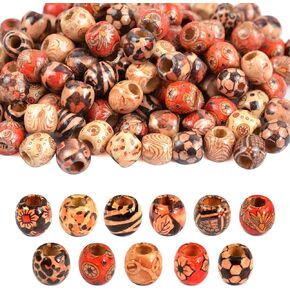 300pcs 12mm Natural Painted Wood Hair Beads Round Loose Wooden Bead for Jewelry Making DIY Macrame Rosary Bracelet Necklace Hair Crafts in Kuwait