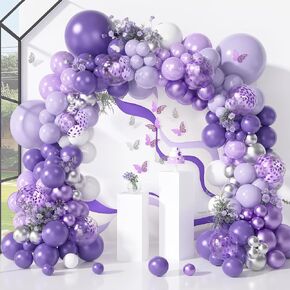 Amandir 145Pcs Purple Balloons Garland Arch Kit for Butterfly Baby Shower Decorations for Girl, 12Pcs Butterfly Stickers Lavender Purple Confetti Metallic Balloon for Birthday Wedding Party Decoration in Kuwait