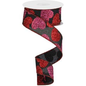 Glitter Hearts Wired Edge Ribbon, 10 Yards (Fuchsia, Red, Hot Pink, 1.5") in Kuwait
