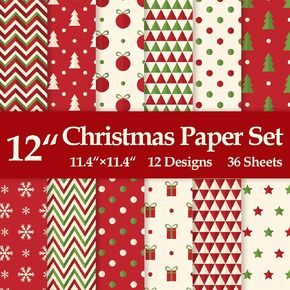 12" Christmas Pattern Paper & Sticker Kit Red Scrapbook Premium Specialty Paper Double-Sided 12"x12" with 12 Designs 36 sheets for Scrapbooking Card Making Crafting in Kuwait