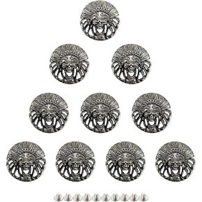 brandname Duolai 10pcs Antique Indians Skull Head Carving Craft Purses Leather Decoration Conchos Buttons Metal Stud Screw Back Rivet Personality Handmade Leather Product Accessories, silver in Kuwait