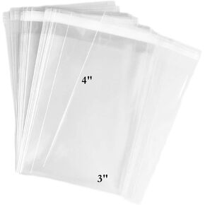 100 Pcs of Ultra Clear Resealable Cello/Cellophane Bags Great for Bakery, Candle, Soap, Cookie, Greeting Cards, and more by CuteBoxCo (3" x 4") in Kuwait
