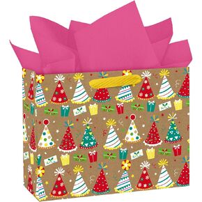 WRAPAHOLIC 16" Extra Large Birthday Gift Bag with Card and Tissue Paper - Colorful Stripe Happy Birthday in Kuwait