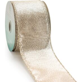 CT CRAFT LLC Champagne Gold Metallic Wired Ribbon 2.5 inch x 20 Yards for Christmas Home Decor Tree Topper Bow Gift Wrapping DIY Crafts Wreath Garland Wedding in Kuwait