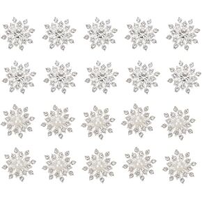 Amosfun 20pcs Silver Crystal Snowflake Pearl Rhinestone Applique Embellishments for Buttons Brooches Crafts Flower Hair Accessories in Kuwait