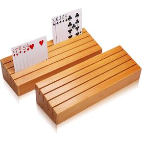 Exqline Wood Playing Card Holders Tray Racks Organizer Set of 2 for Kids Seniors Adults - 9.84In 3.1Inch Latest Version Portable Enough for Bridge Canasta UNO Card Playing in Kuwait
