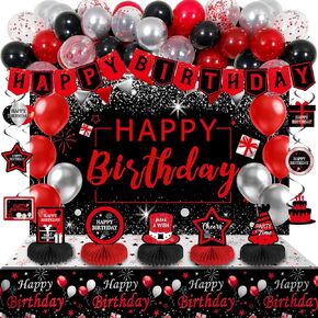 Red and Black Birthday Decorations for Men Women, Happy Birthday Decorations fo Boys Girls Party Decoration Backdrop & Tablecloth Balloons Arch Kit Confetti Balloons Foil Fringe Curtains Table Cover in Kuwait