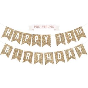 Pre-Strung Happy 13th Birthday Banner - NO DIY - Gold Glitter 13th Birthday Party Banner For Boys Girls - Pre-Strung Garland on 6 ft Strands - Gold Birthday Party Decorations & Decor. Did we mention in Kuwait