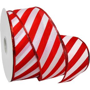 Morex Ribbon Wired Frosted Candy Cane Ribbon, 2.5 inch by 50 Yards, Red/White, 7412.60/50-609 in Kuwait