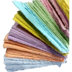 Deckle Papers® Handmade Paper Card Stock Square Sheets for Envelope Making, Calligraphy, Scrapbooking, Wedding Invitation, Origami, Menu Cards, Drawing, Watercolor, Size-5x5 Pack of-50-Multicolor in Kuwait