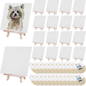 120 Pcs Painting Set with Easels Includes 12 Wood Easels, 24 Painting Canvas, 72 Nylon Hair Brushes and 12 Plastic Palettes with Thumb Hole, Art Painting Supplies Kit for Kids Adults Students in Kuwait