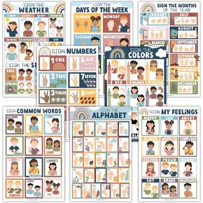 8 Farmhouse American Sign Language Poster For kids - Sign Language For Babies And Toddlers, ASL Posters For Classroom Decor, ASL Alphabet Poster, ASL Decor, Toddler Sign Language Posters For Classroom in Kuwait