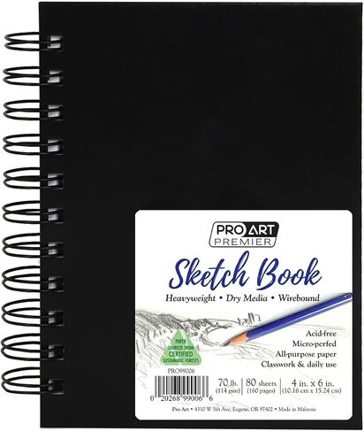 Pro Art Premium Sketch Book 4"x6" 80 Sheets, 70#, Wire, Sketch Book, Sketchbook, Drawing Pad, Sketch Pad, Drawing Paper, Art Book, Drawing Book, Art Paper, Sketchbook for Drawing in Kuwait