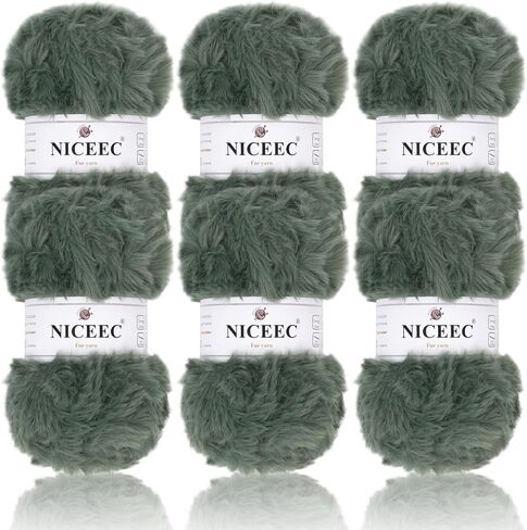 NICEEC 2 skeins سوبر لينة الفراء غزل مكتنزة رقيق فو الفراء غزل رمش الغزل للكروشيه متماسكة - الطول الإجمالي 2 × 32 م (2 × 35 ياردة، 50 جم × 2) - أسود مع أبيض in Kuwait