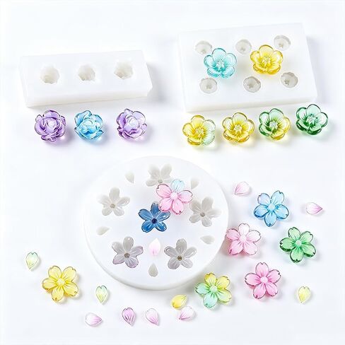 FineInno 4Pcs 3D Flower Resin Molds,Bloom Rose Silicone Mold,Peony Casting Molds for Epoxy Resin, Candle,Soap,Fondant Chocolate Craft Handmade in Kuwait