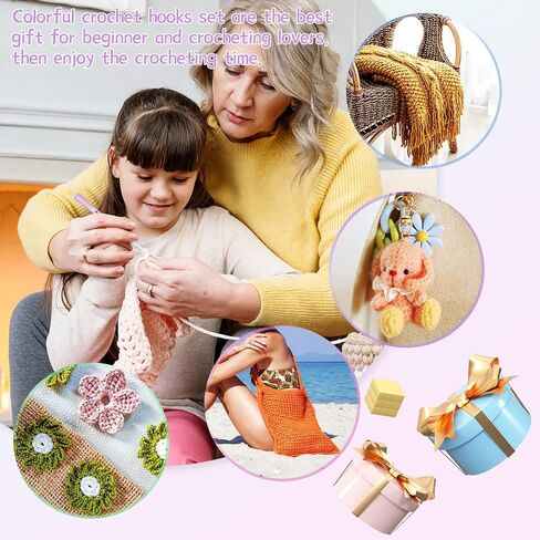 كاتيك مجموعة خطافات كروشيه مضمنة للمبتدئين، 8 قطع 2.5 ملم - 6 ملم (C-J) خطافات كروشيه غير قابلة للانزلاق بقبضة ناعمة مريحة للكروشيه والايدي المصابة بالتهاب المفاصل، ابر كروشيه عميقة للحرف اليدوية in Kuwait
