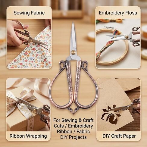 BIHRTC 6.3 Inches Vintage Style Stainless Steel Auspicious Clouds Scissors Sewing Shears DIY Tools for Needlework,Embroidery, Sewing, Craft, Art Work & Everyday Use (Copper) in Kuwait