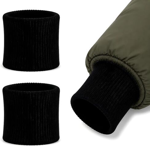 Finished Knitted Ribbed Cuffs,Replacement Jacket Stripes Rib Knit Trims Cuffs 1Pair for Sewing DIY (Black) in Kuwait