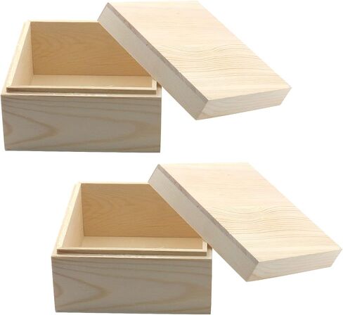 MY MIRONEY 2Pcs Wooden Unfinished Storage Box with Top Lid 4.72" x 4.72" Square Wooden Pine Box DIY Craft Stash Boxes Gift Box for Arts Hobbies and Home Storage in Kuwait